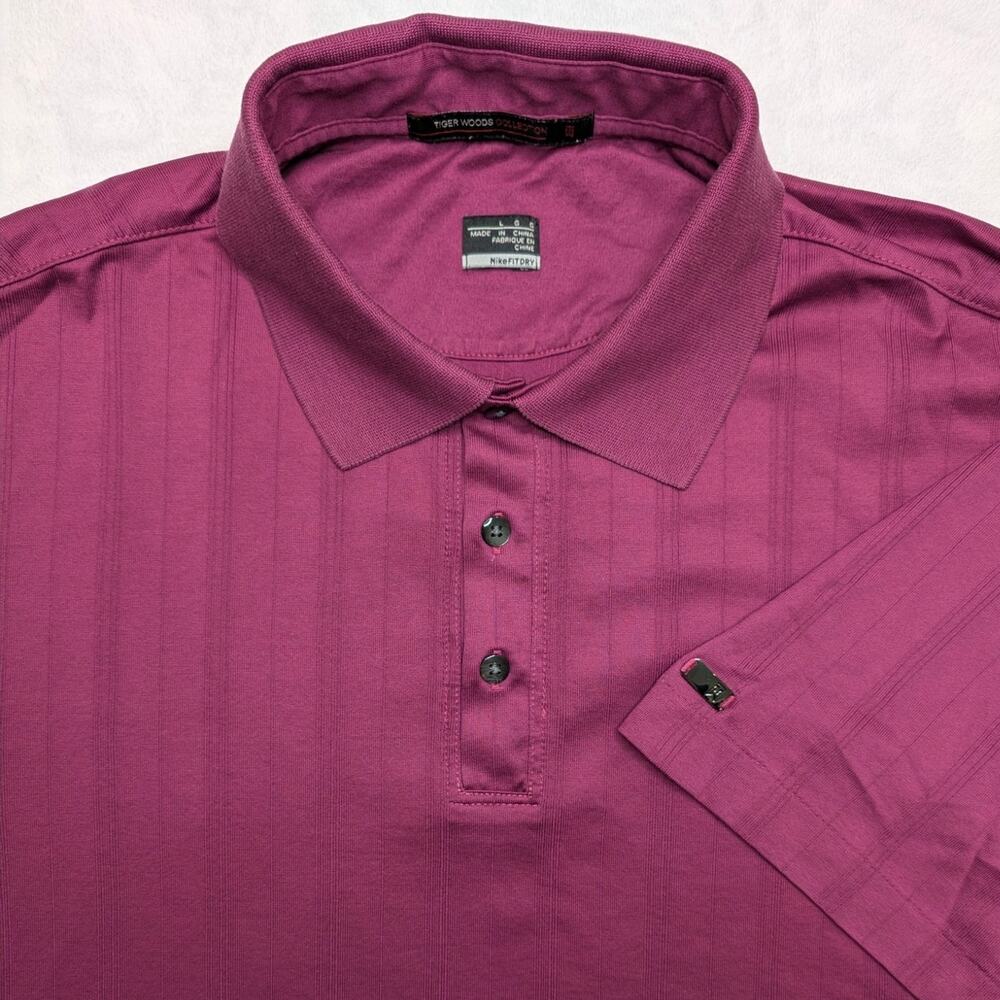 Nike Tiger Woods‎ NikeFITDRY Vintage Mens Golf Polo Shirt - Large Magenta Stripe